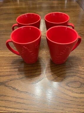 Spode Evergreen Red Ceramic Mugs - Set of 4